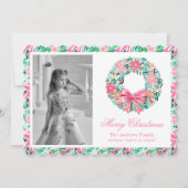 Preppy roze & groene Palm Beach krans foto Feestdagenkaart (Voorkant)