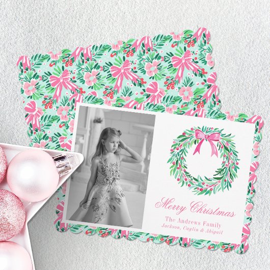 Preppy roze & groene Palm Beach krans foto Feestdagenkaart