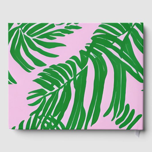 Preppy roze + groene palmboom bruiloft gastenboek (Achterkant)