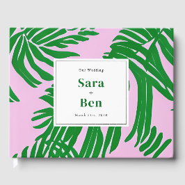 Preppy roze + groene palmboom bruiloft gastenboek
