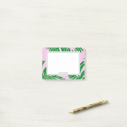 Preppy roze groene palmboom post-it® notes (Op bureau)