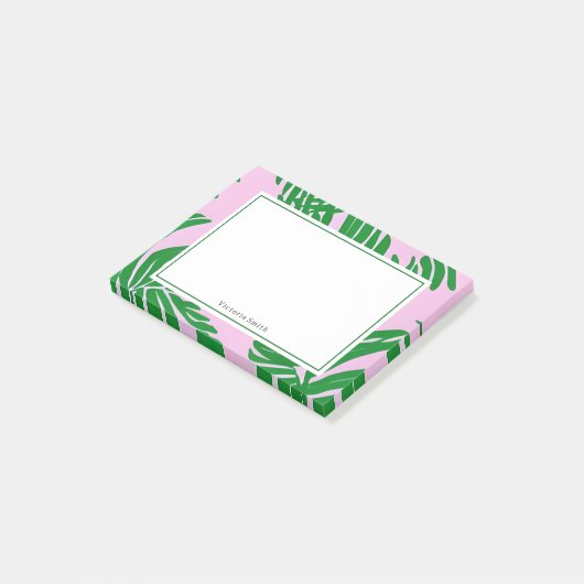 Preppy roze groene palmboom post-it® notes (Schuin)