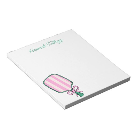 Preppy Roze & Groene Pickleball Gepersonaliseerd Notitieblok (Schuin)