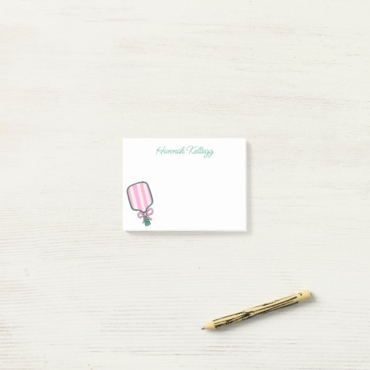 Preppy Roze & Groene Pickleball Gepersonaliseerd Post-it® Notes (Op bureau)