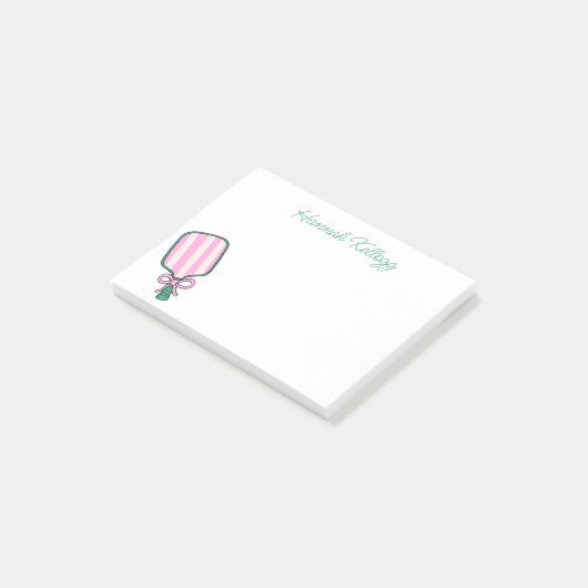 Preppy Roze & Groene Pickleball Gepersonaliseerd Post-it® Notes (Schuin)