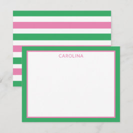 Preppy Roze & Groene Strepen Mooie Kantoorartikele Notitiekaartje