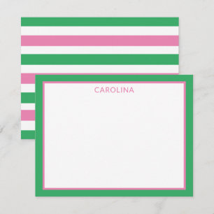 Preppy Roze & Groene Strepen Mooie Kantoorartikele Notitiekaartje