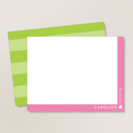 Preppy Roze Groene Strepen Schattig Meisjesachtig Notitiekaartje