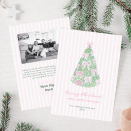 Preppy Roze Groene Strikken Zakelijk Logo Bedrijfs Feestdagenkaart
