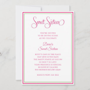Preppy Roze Groene Sweet Sixteen Uitnodiging