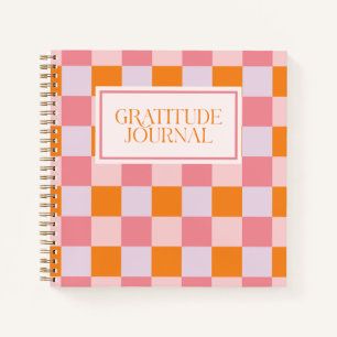 Preppy Roze Herfst Schachbrett Dankbaarheidsdagboe Notitieboek