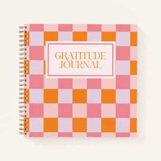 Preppy Roze Herfst Schachbrett Dankbaarheidsdagboe Notitieboek