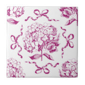 Preppy Roze Hortensia Bow Naadloos Toile Patroon Tegeltje (Voorkant)