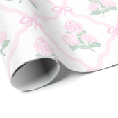 Preppy Roze Hortensia met Roze Boog Trellis Cadeaupapier (Rol Hoek)