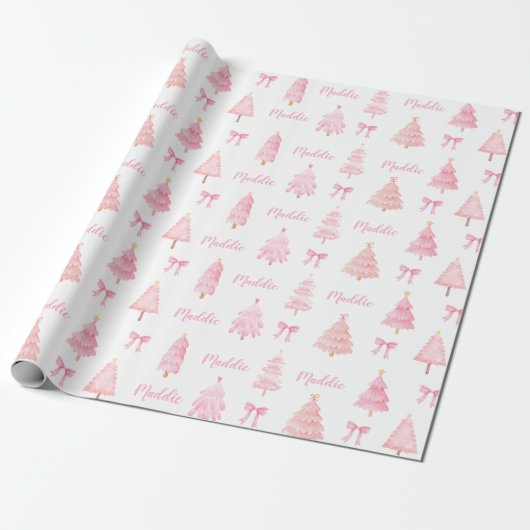 Preppy Roze Kerst inpakpapier (Uitgerold)