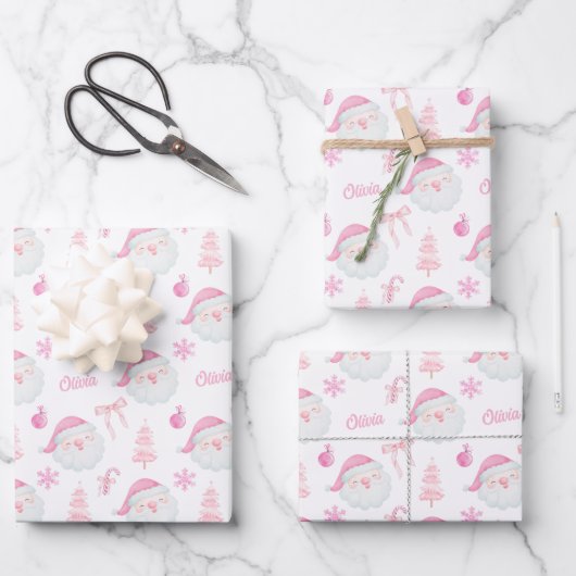 Preppy Roze Kerst inpakpapier Vel (Voorkant)