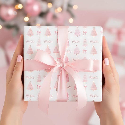 Preppy Roze Kerst inpakpapier Vel
