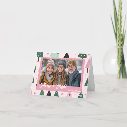 Preppy Roze Kerstboom Vakantiefoto Feestdagen Kaart (Voorkant)