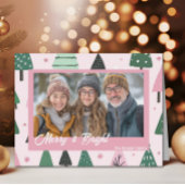 Preppy Roze Kerstboom Vakantiefoto Feestdagen Kaart