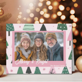 Preppy Roze Kerstboom Vakantiefoto Feestdagen Kaart