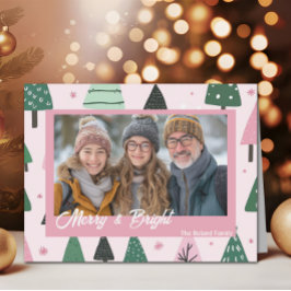 Preppy Roze Kerstboom Vakantiefoto Feestdagen Kaart