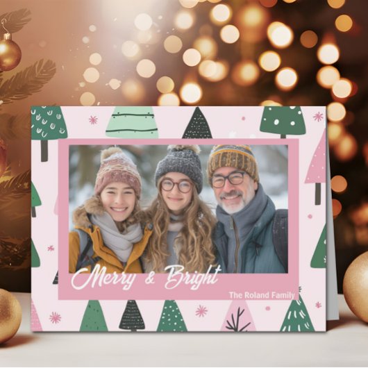 Preppy Roze Kerstboom Vakantiefoto Feestdagen Kaart