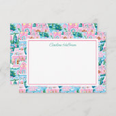 Preppy Roze Kerstdorp gepersonaliseerd Bedankkaart (Voorkant / Achterkant)