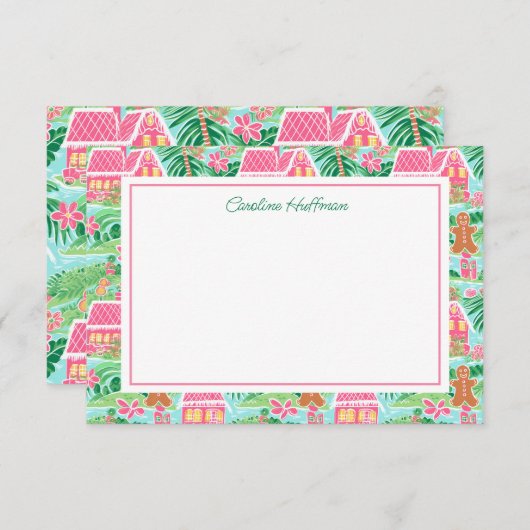 Preppy Roze Kerstmis Gingerbread Gepersonaliseerd Bedankkaart (Voorkant / Achterkant)