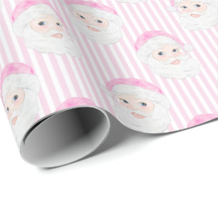Preppy  roze kerstmuts roze strepen cadeaupapier