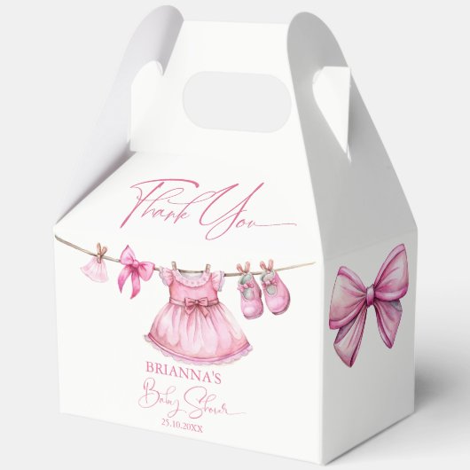 Preppy roze kleding op een lijn meisjes baby showe bedankdoosjes (Achterkant)