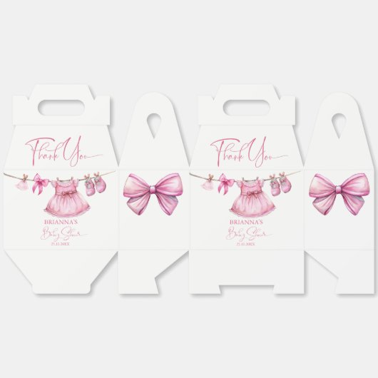 Preppy roze kleding op een lijn meisjes baby showe bedankdoosjes (Ongevouwen)