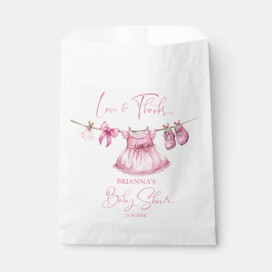 Preppy roze kleding op een lijn meisjes baby showe bedankzakje (Voorkant)