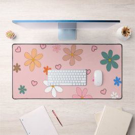 Preppy Roze Kleurrijke Bloem Hart Y2K Patroon Bureaumat