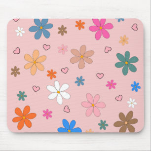 Preppy Roze Kleurrijke Bloem Hart Y2K Patroon Muismat