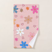 Preppy Roze Kleurrijke Bloemhart Y2K Patroon Bad Handdoek (Handdoek)
