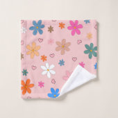 Preppy Roze Kleurrijke Bloemhart Y2K Patroon Bad Handdoek (Wasdoekje)