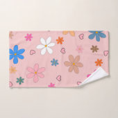 Preppy Roze Kleurrijke Bloemhart Y2K Patroon Bad Handdoek (Handdoek)
