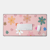 Preppy Roze Kleurrijke Bloemhart Y2K Patroon Bureaumat (Keyboard & Muis)
