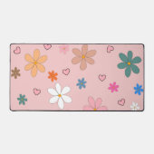 Preppy Roze Kleurrijke Bloemhart Y2K Patroon Bureaumat (Voorkant)