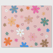 Preppy Roze Kleurrijke Bloemhart Y2K Patroon Cadeaupapier (Vlak)