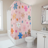 Preppy Roze Kleurrijke Bloemhart Y2K Patroon Douchegordijn (In situ)