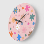 Preppy Roze Kleurrijke Bloemhart Y2K Patroon Grote Klok (Hoek)