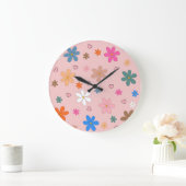 Preppy Roze Kleurrijke Bloemhart Y2K Patroon Grote Klok (Huis)
