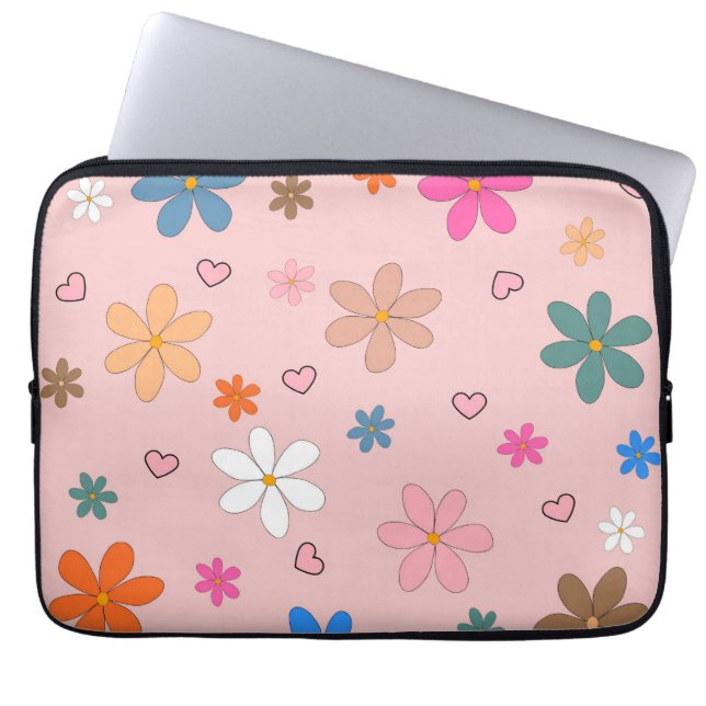 Preppy Roze Kleurrijke Bloemhart Y2K Patroon Laptop Sleeve (Voorkant)