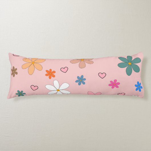 Preppy Roze Kleurrijke Bloemhart Y2K Patroon Lichaamskussen (Voorkant)