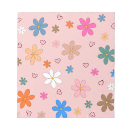 Preppy Roze Kleurrijke Bloemhart Y2K Patroon Notitieblok