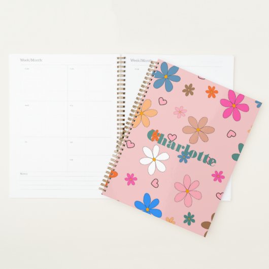 Preppy Roze Kleurrijke Bloemhart Y2K Patroon Planner (Display)
