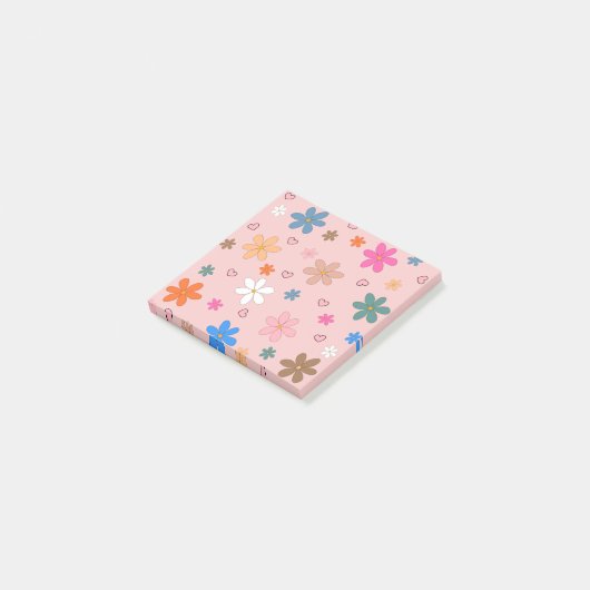 Preppy Roze Kleurrijke Bloemhart Y2K Patroon Post-it® Notes (Schuin)