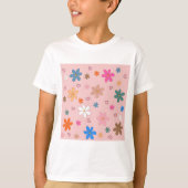 Preppy Roze Kleurrijke Bloemhart Y2K Patroon T-shirt (Voorkant)