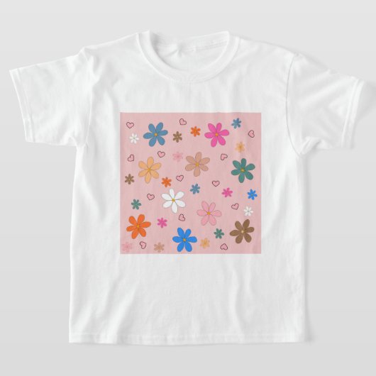 Preppy Roze Kleurrijke Bloemhart Y2K Patroon T-shirt (Laagn)